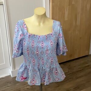 Simply Southern Blue Puff Sleeve Peplum Blouse